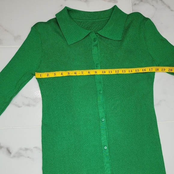 𝅺Vibrant green Shell Sleeve Ribbed Buttons Down Maxi Dress - Picture 12 of 13